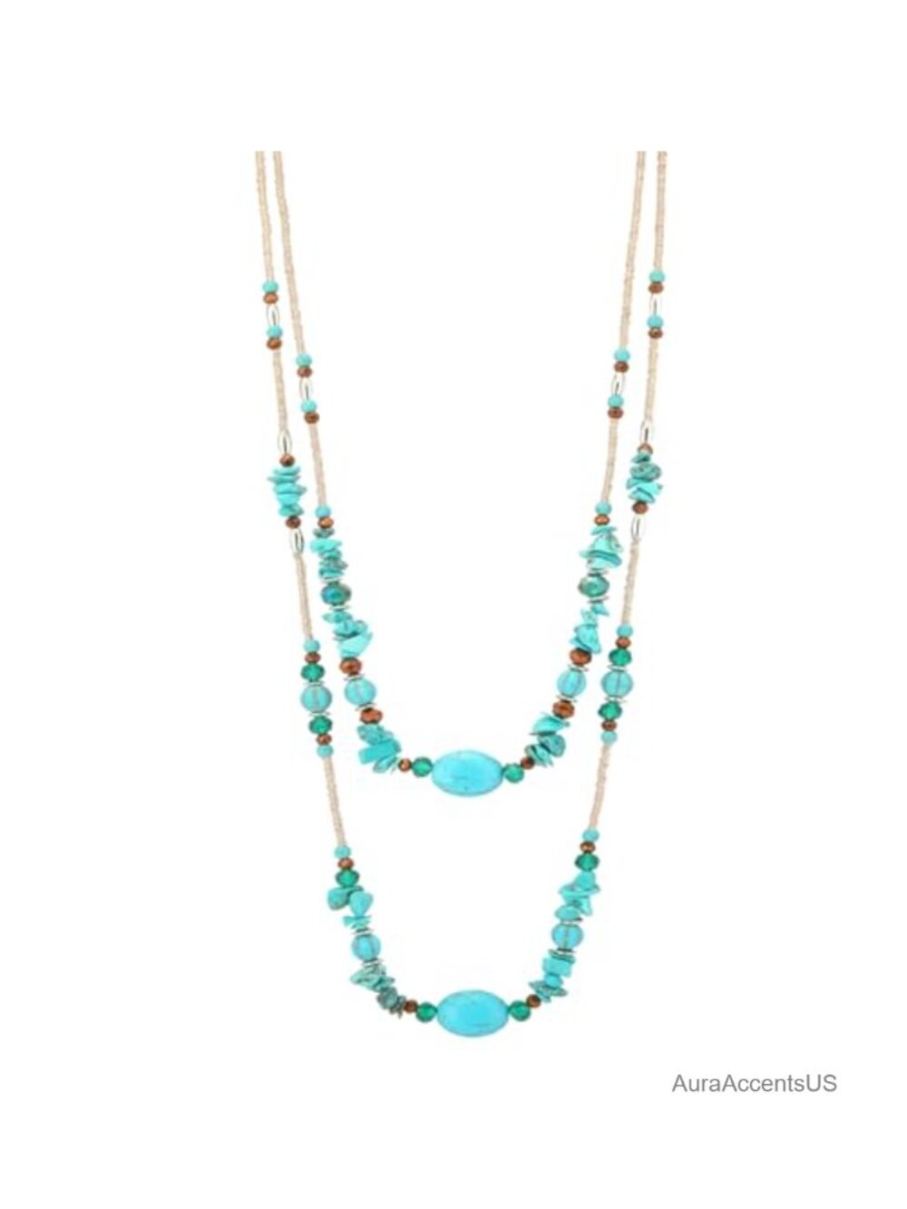 Boho Long Beaded Necklace Natural Stone Layered Statement